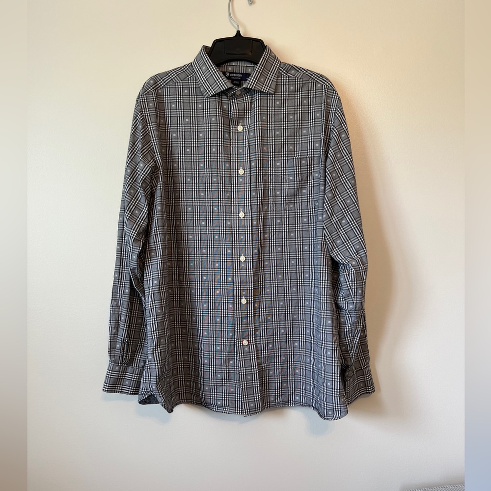 Men's Long Sleeve Black, Gray, White Cremieux Collection Button Up Shirt Large